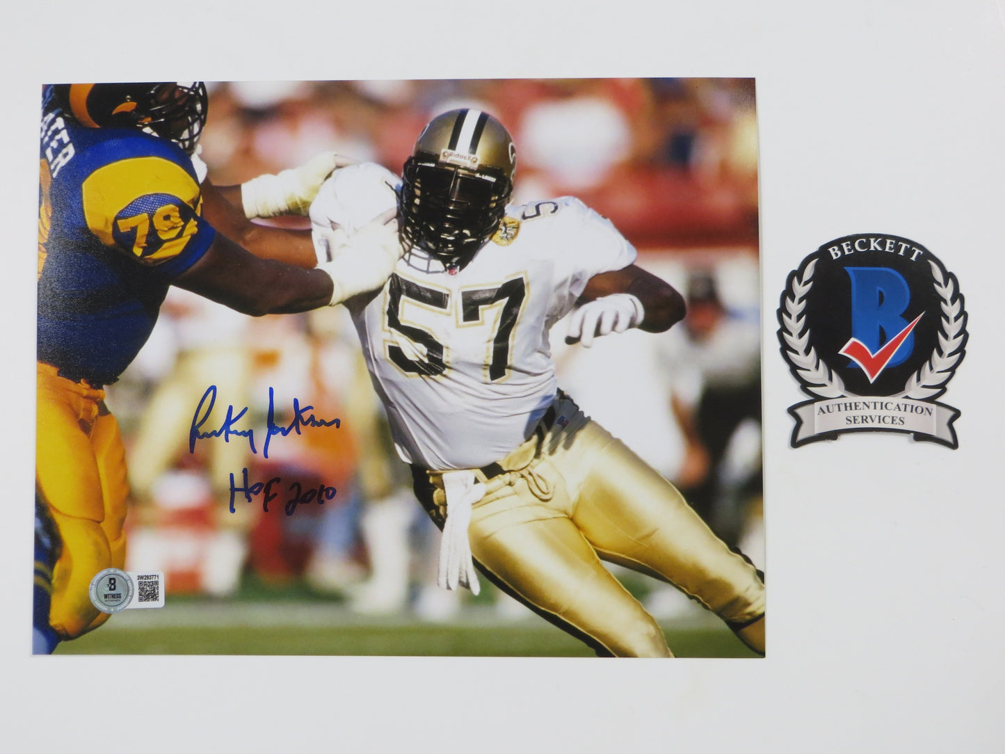 RICKEY JACKSON NEW ORLEANS SAINTS SIGNED 8x10 PHOTO v RAMS w/HOF2010 BAS