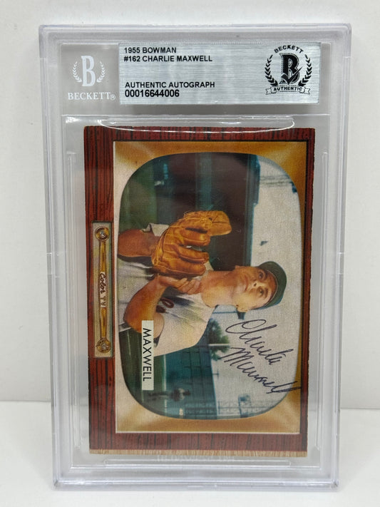 1955 Bowman Charlie Maxwell #162 Auto Beckett Authentic Not Deceased