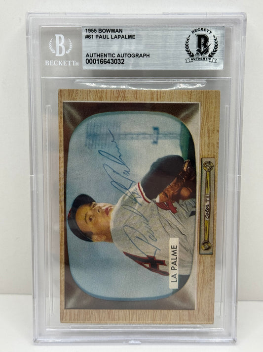 1955 Bowman Paul Lapalme #61 Auto Beckett Authenticated Deceased in 2010