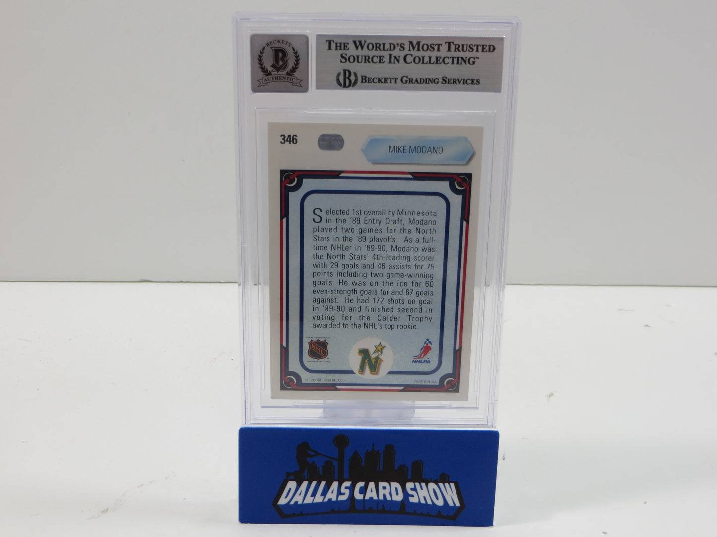MIKE MODANO SIGNED 1990-91 Upper Deck All Rookie Team #346 BAS BGS SLAB AUTO 10