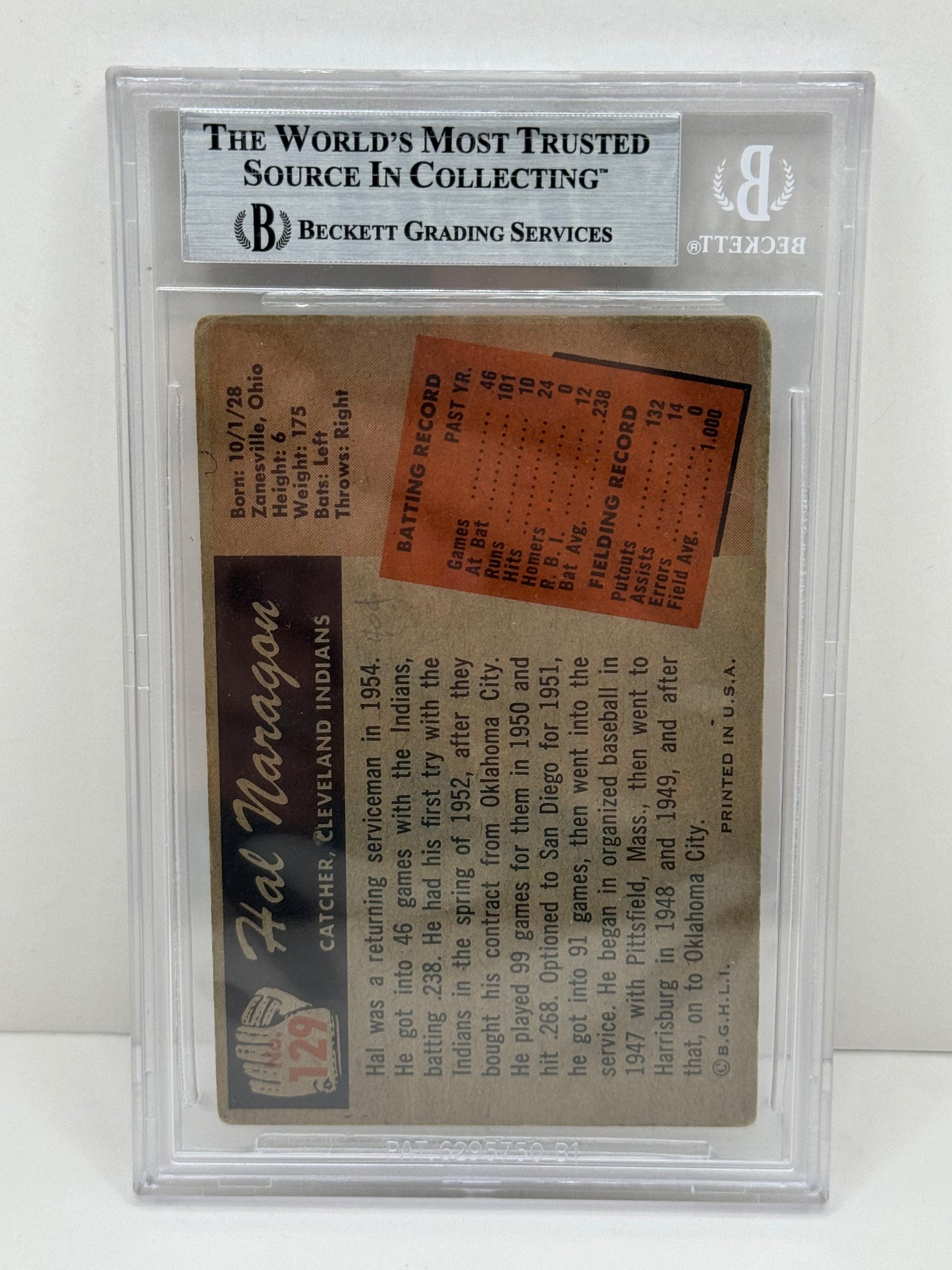 1955 Bowman Hal Naragon #129 Auto Beckett Authentic Deceased in 2019
