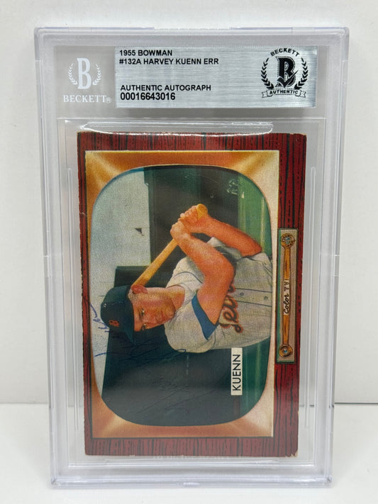 1955 Bowman Harvey Kuenn Error #132A Auto Beckett Authentic Deceased in 1988