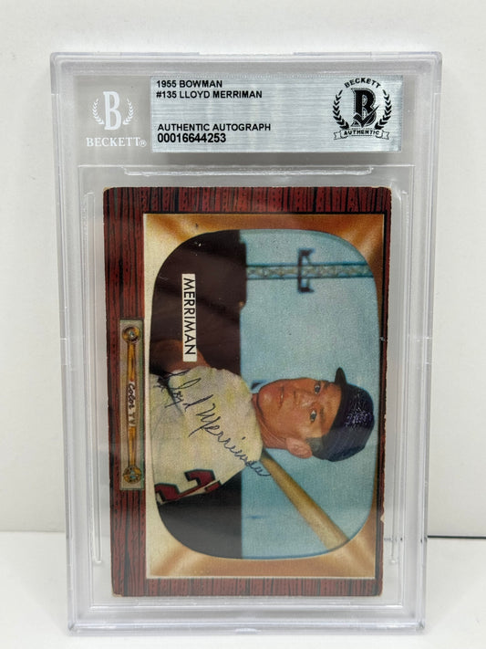 1955 Bowman Lloyd Merriman #135 Auto Beckett Authentic Deceased in 2004