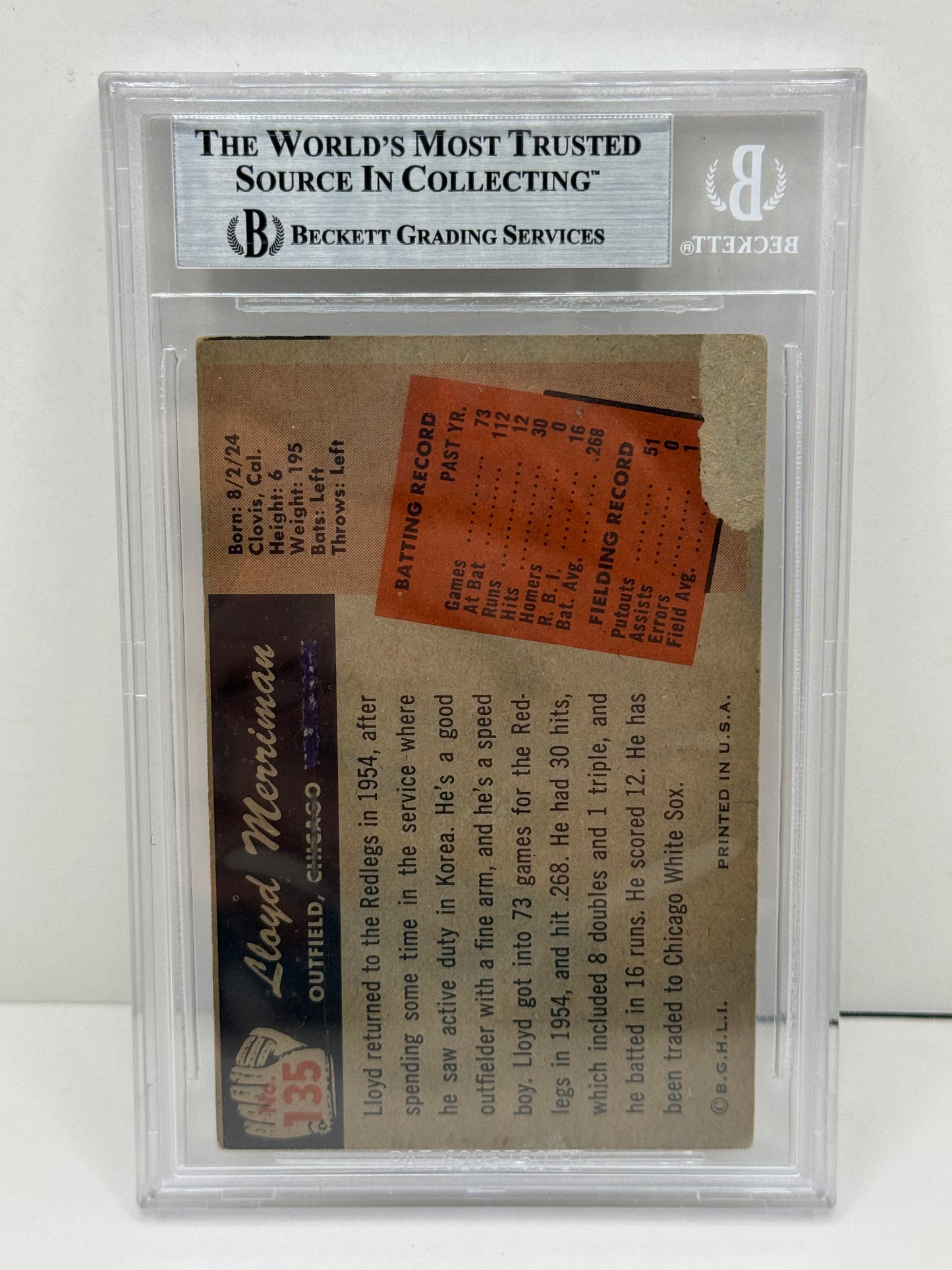 1955 Bowman Lloyd Merriman #135 Auto Beckett Authentic Deceased in 2004