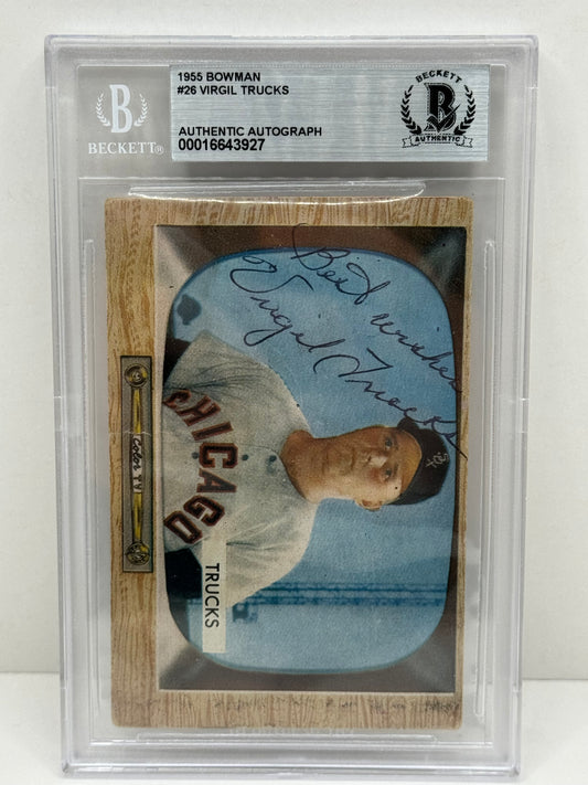 1955 Bowman Virgil Trucks #26 Auto Beckett Authentic Deceased in 2013