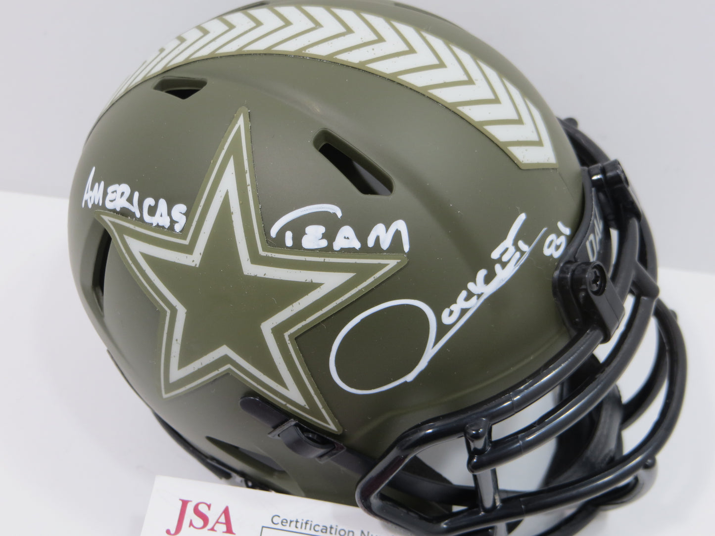 RAGHIB Rocket ISMAIL SIGNED DALLAS COWBOYS SALUTE to SERVICE Mini Helmet w/INSC JSA