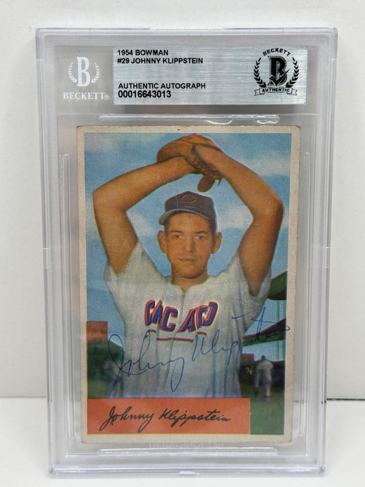1955 Bowman Johnny Klippstein #29 Auto Beckett Authentic Deceased in 2003
