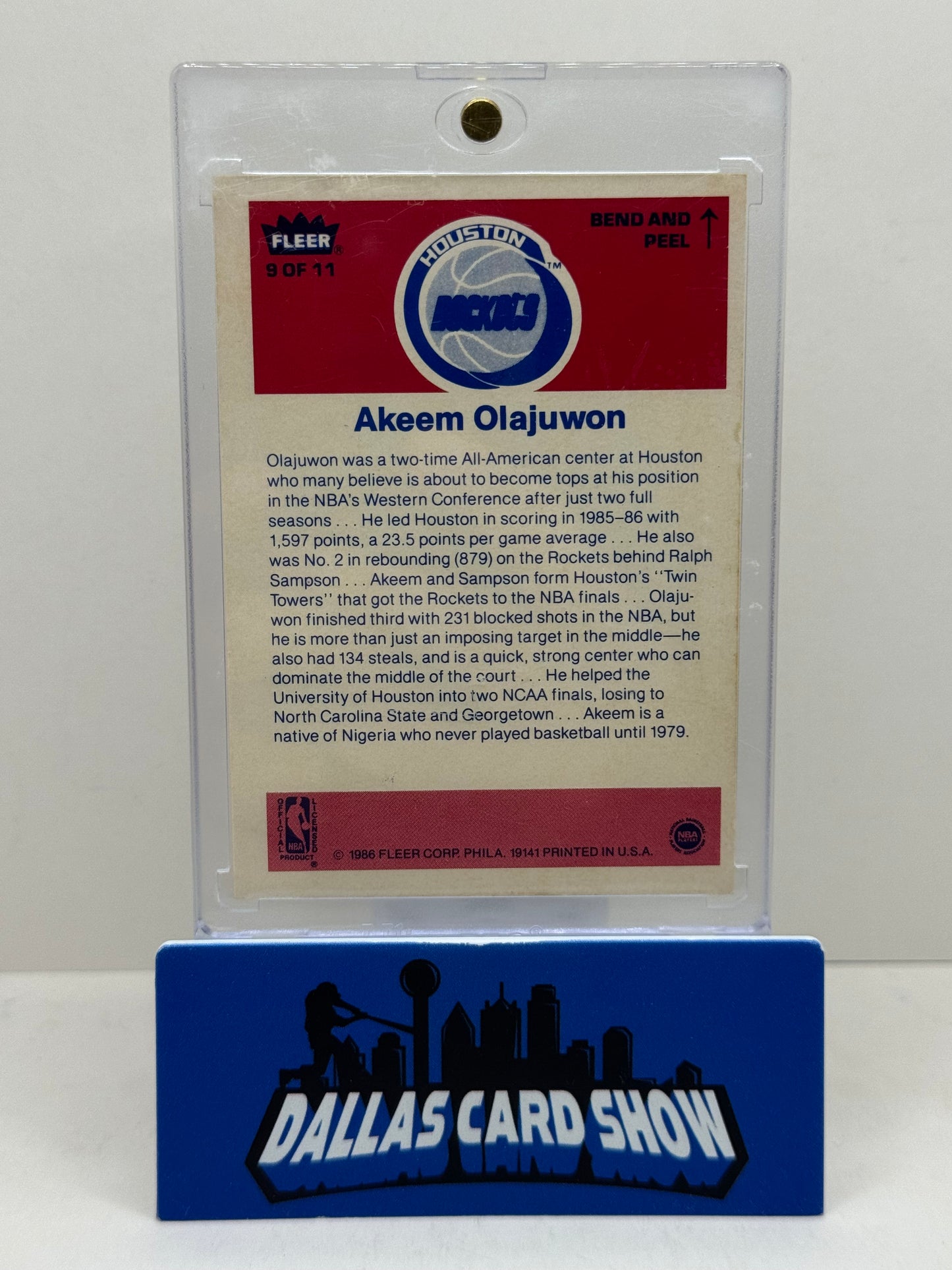 1986 Fleer Sticker Akeem Hakeem Olajuwon RC #9 Houston Rockets