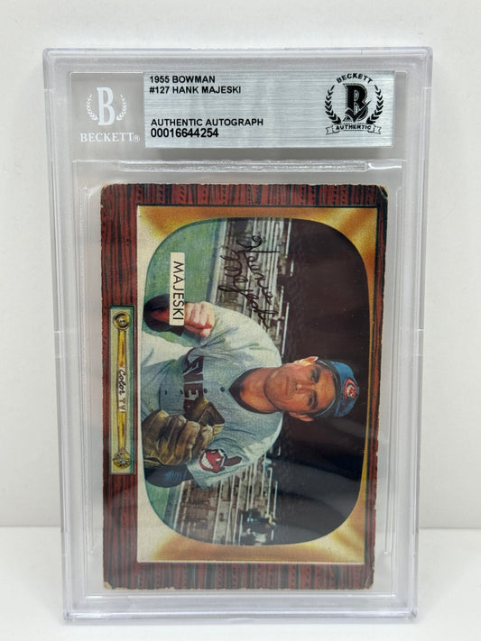 1955 Bowman Hank Majeski #127 Auto Beckett Authentic Deceased in 1991