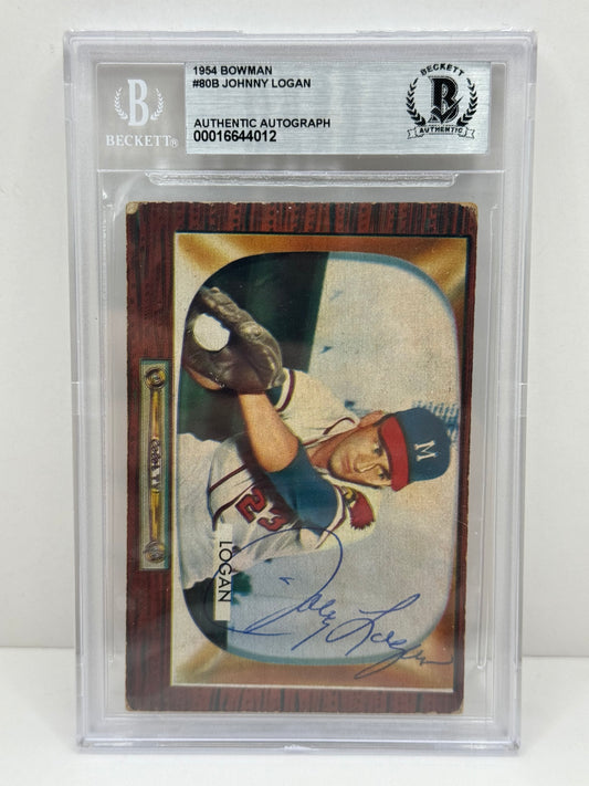 1954 Bowman Johnny Logan #80B Auto Beckett Authentic Deceased in 2013