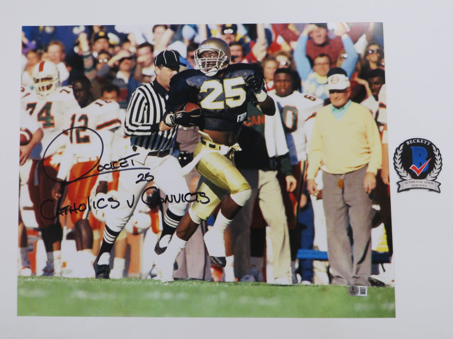 RAGHIB Rocket ISMAIL Notre Dame vs Miami SIGNED 16x20 Catholics v Convicts BAS