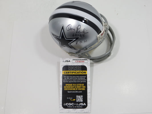 DON PERKINS SIGNED DALLAS COWBOYS Mini Helmet w/60-68 ROH JSA COA