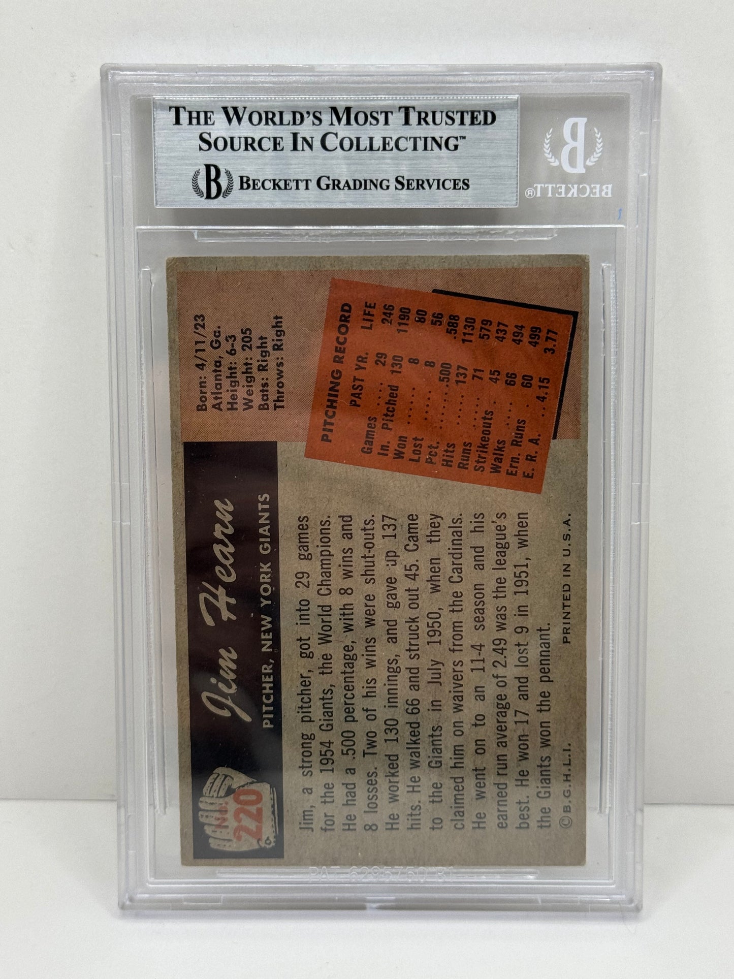1955 Bowman Jim Hearn #220 Auto Beckett Authentic Deceased in 1998