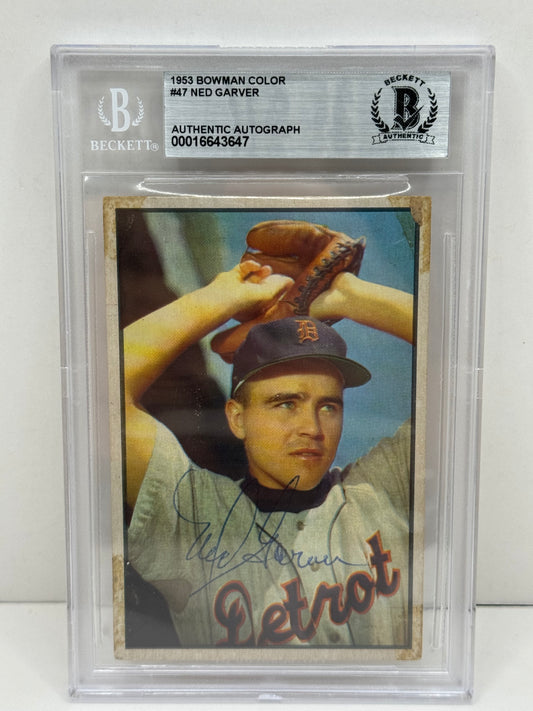 1953 Bowman Color Ned Garver #47 Auto Beckett Authentic Deceased in 2017