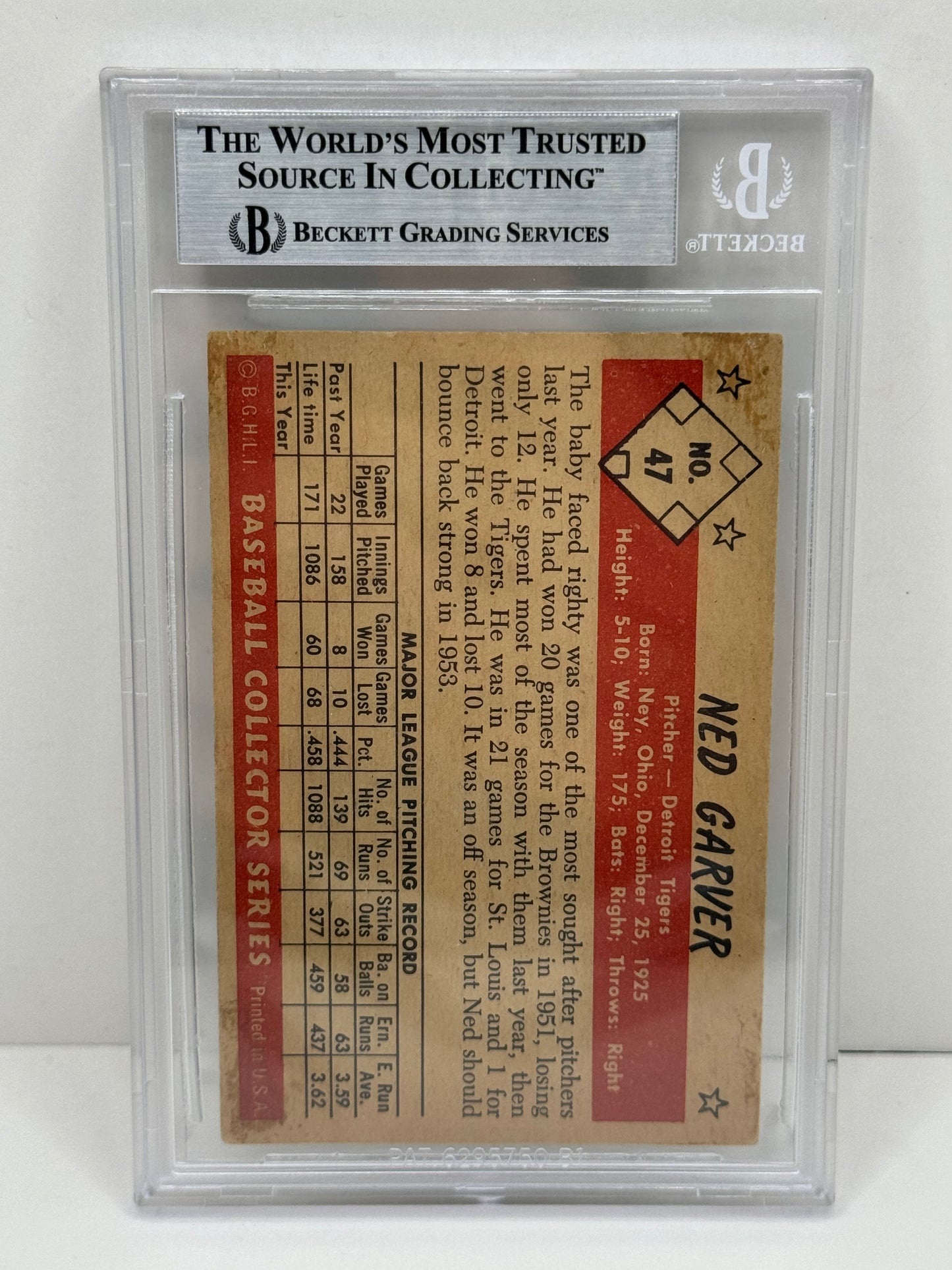 1953 Bowman Color Ned Garver #47 Auto Beckett Authentic Deceased in 2017