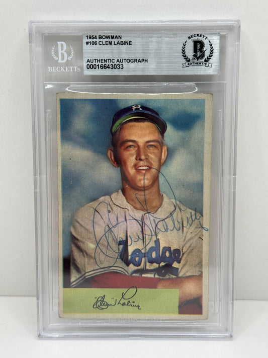 1954 Bowman Clem Labine #106 Auto Beckett Authentic Deceased in 2007