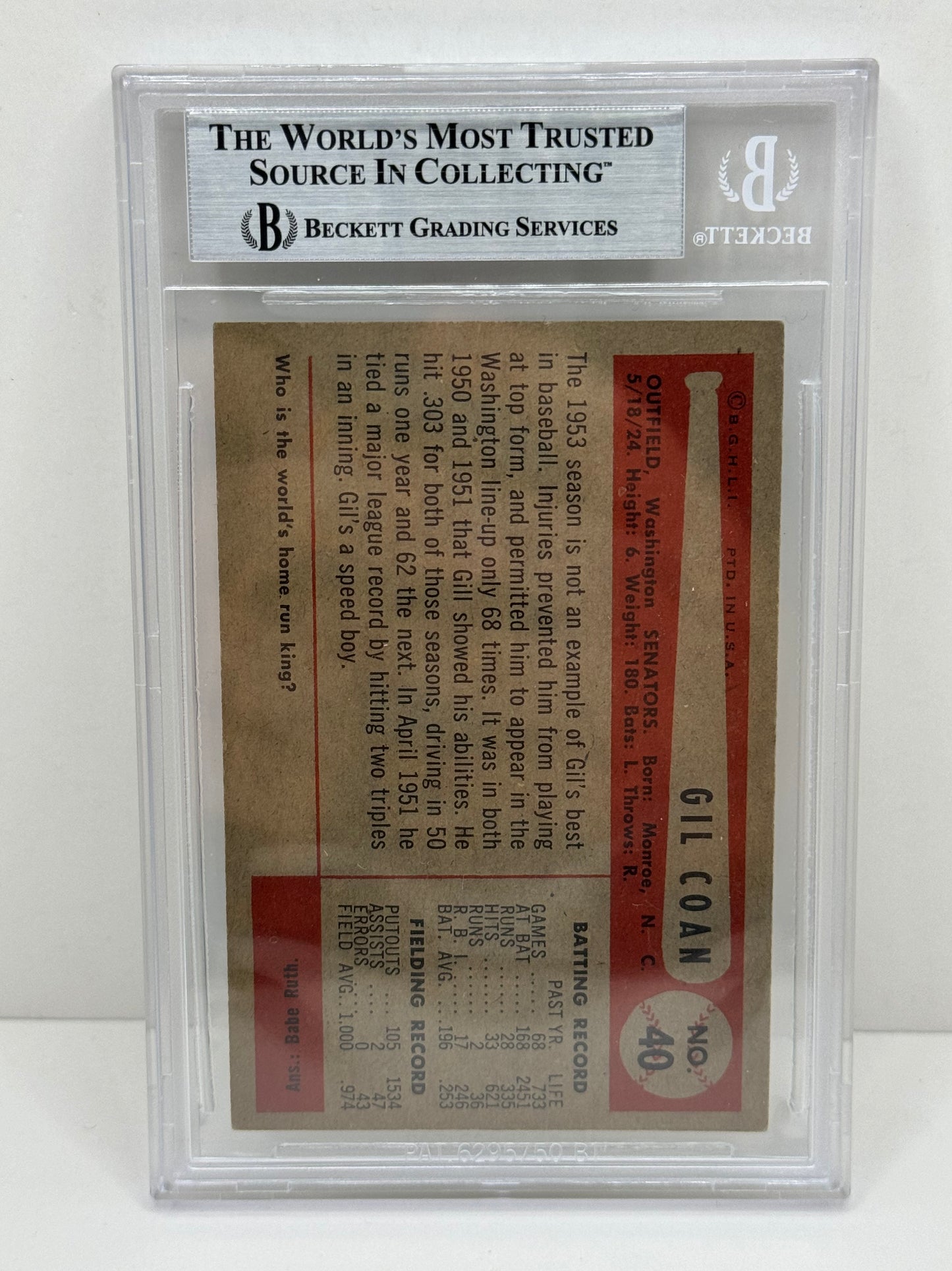 1954 Bowman Gil Coan #40 Auto Beckett Authentic Deceased in 2020