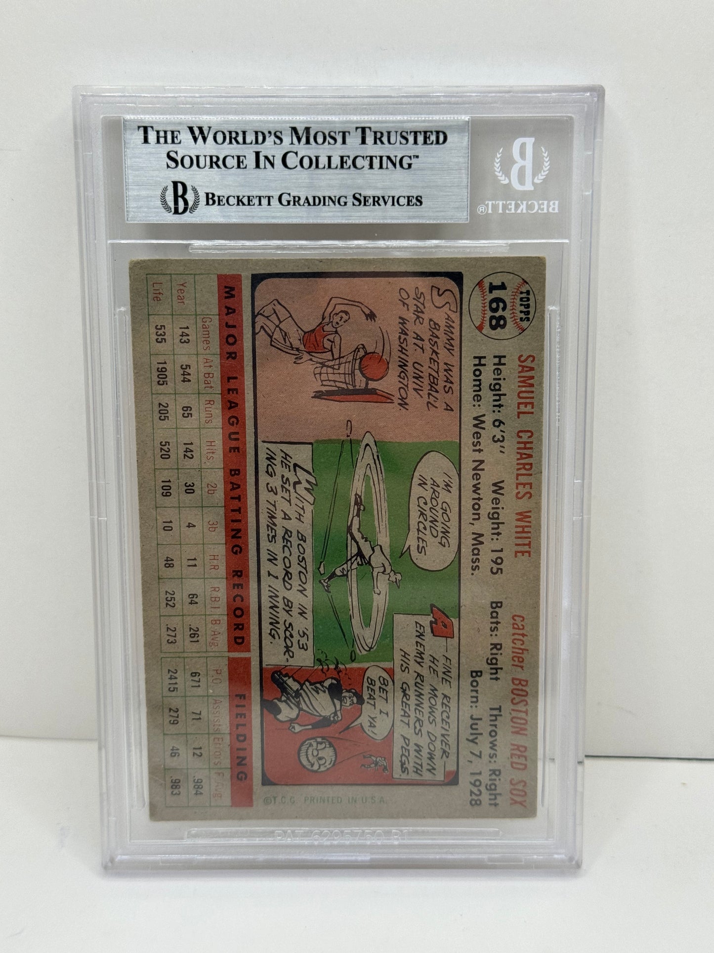 1956 Topps Sammy White #168 Auto Beckett Authentic Deceased In 1991
