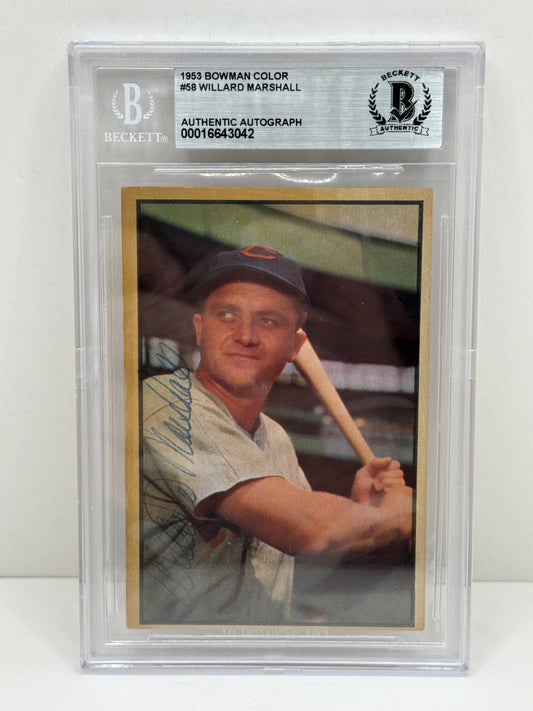 1953 Bowman Color Willard Marshall #58 Auto Beckett Authenticated Deceased in 2020