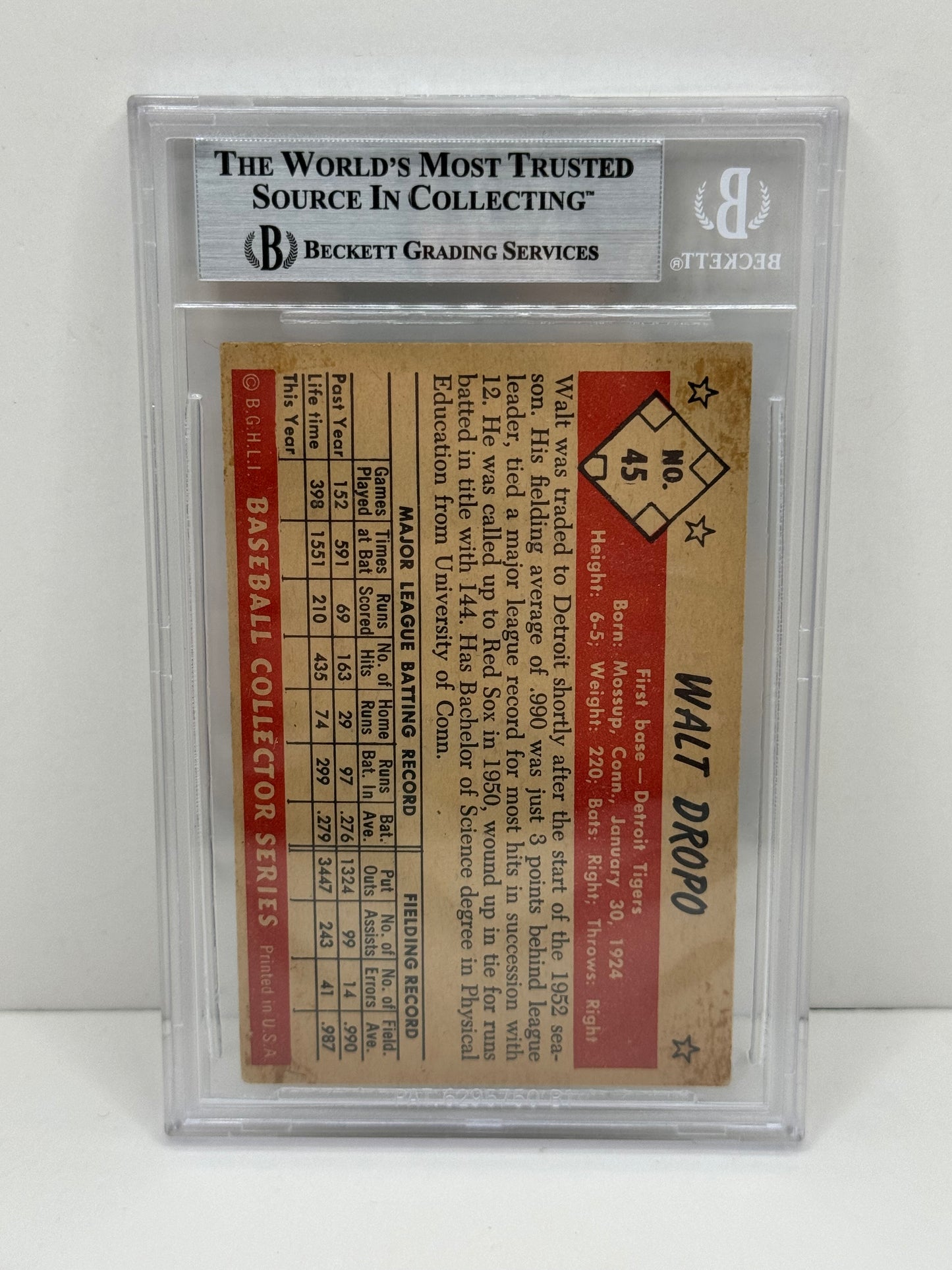 1953 Bowman Color Walt Dropo #45 Auto Beckett Authentic Deceased in 2010