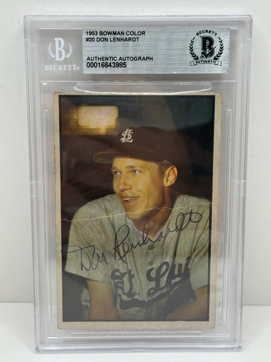 1953 Bowman Color Don Lenhardt #20 Auto Beckett Authentic Deceased In 2014