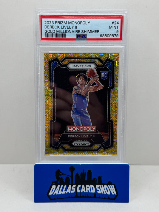 2023-24 Panini Prizm Monopoly Gold Millionaire Shimmer #308/500 Dereck Lively II #24 PSA 9 Rookie