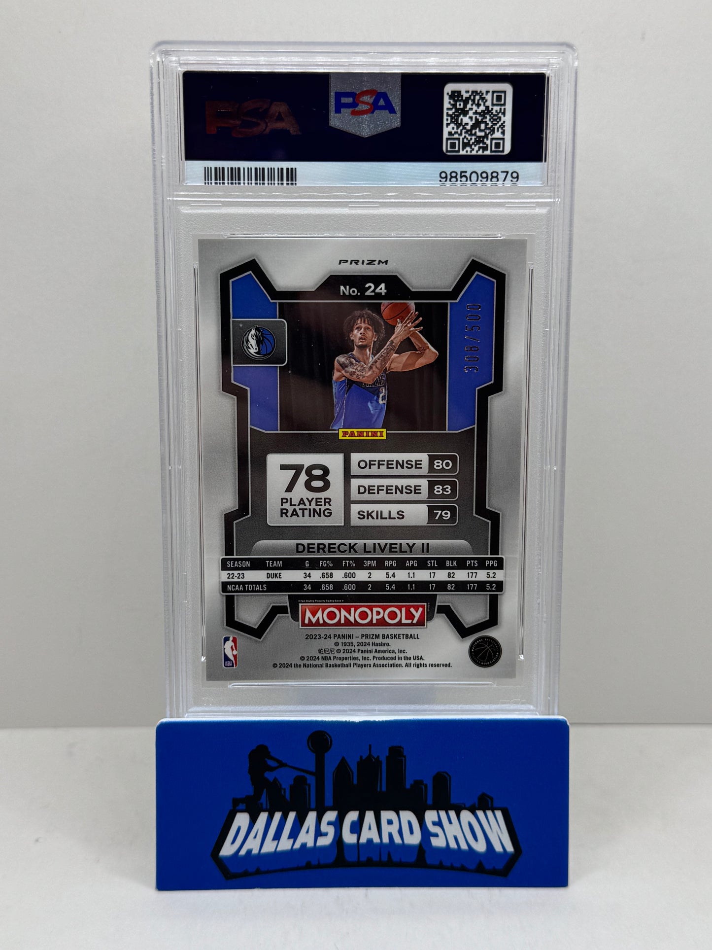 2023-24 Panini Prizm Monopoly Gold Millionaire Shimmer #308/500 Dereck Lively II #24 PSA 9 Rookie