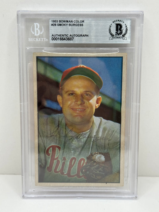 1953 Bowman Color Smoky Burgess #28 Auto Beckett Authenticated Deceased in 1991