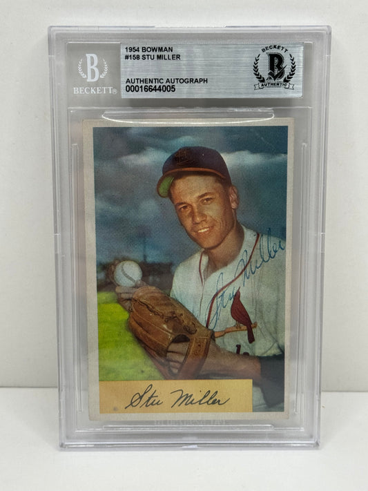 1954 Bowman Stu Miller #158 Auto Beckett Authentic Deceased In 2015