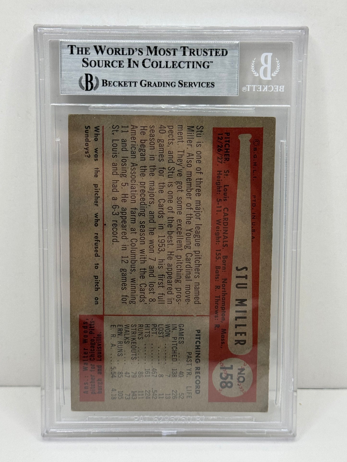 1954 Bowman Stu Miller #158 Auto Beckett Authentic Deceased In 2015