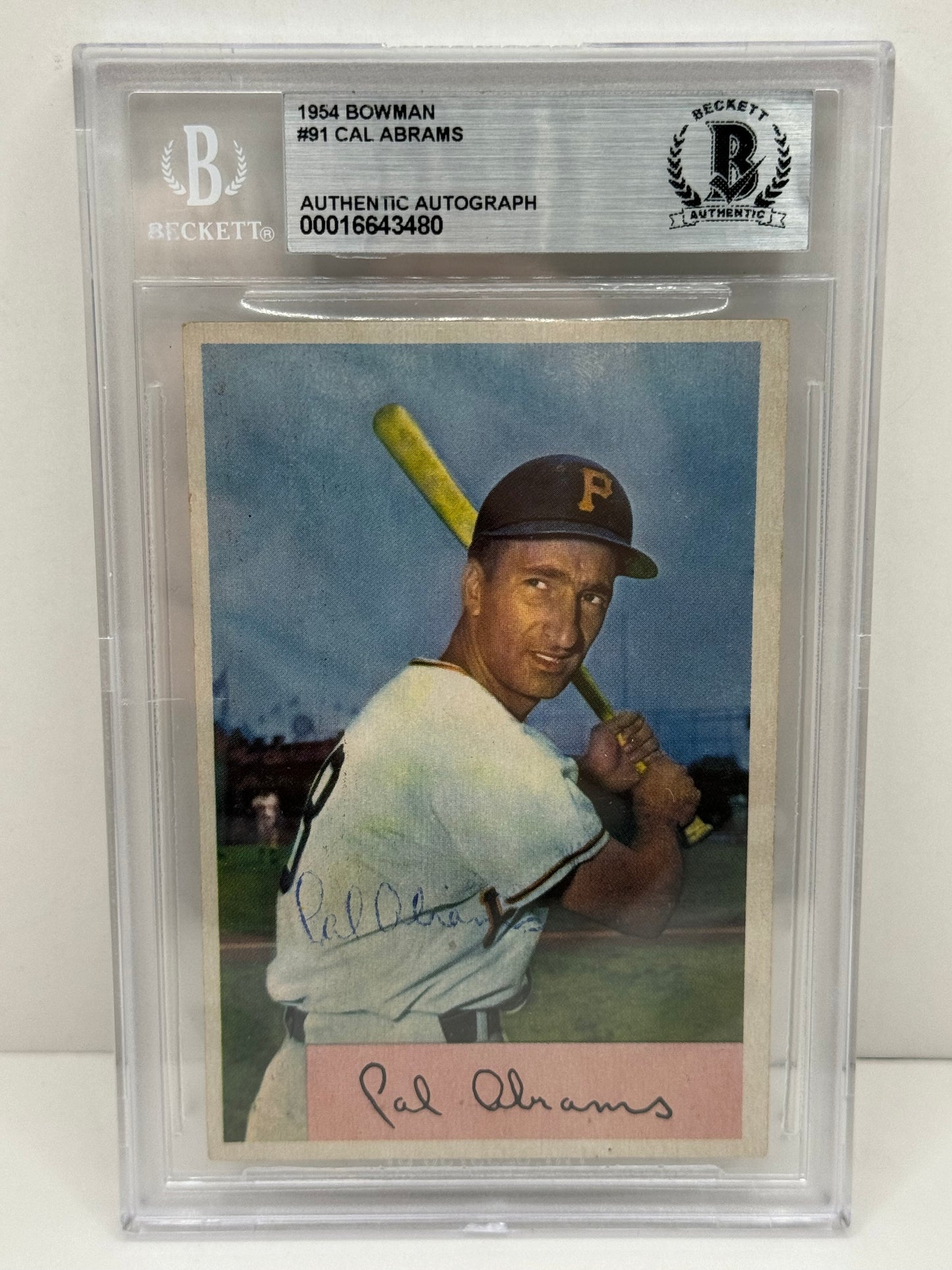 1954 Bowman Cal Abrams #91 Auto Beckett Authenticated Deceased in 1997