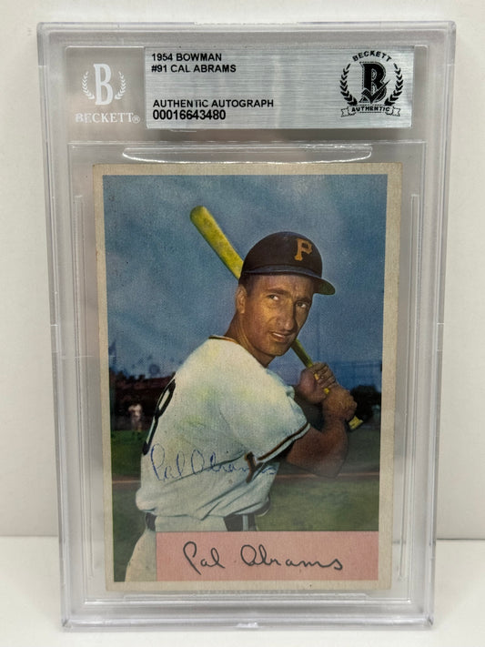 1954 Bowman Cal Abrams #91 Auto Beckett Authenticated Deceased in 1997