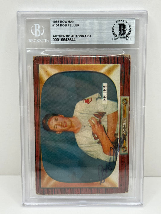 1955 Bowman Bob Feller #134 Auto Beckett Authentic Deceased in 2010