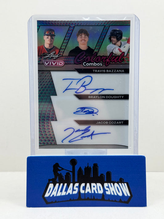 2024 Leaf Vivid Colorful Combos Triple Autograph #3/9 Travis Bazzana/Braylon Doughty/Jacob Cozart