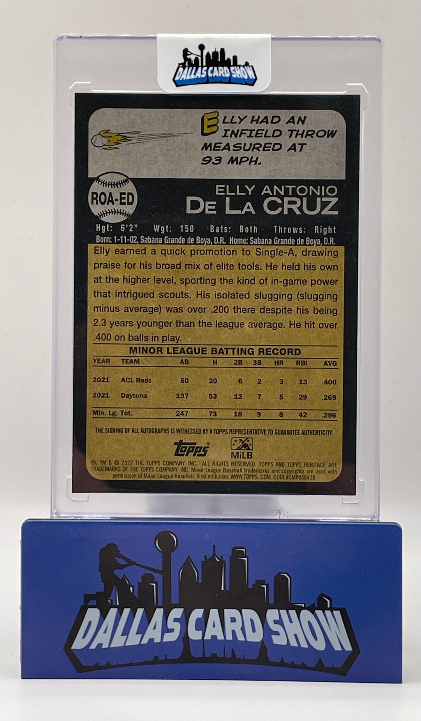2022 Topps Heritage Minor League Elly De La Cruz Prospect Auto #ROA-ED Reds