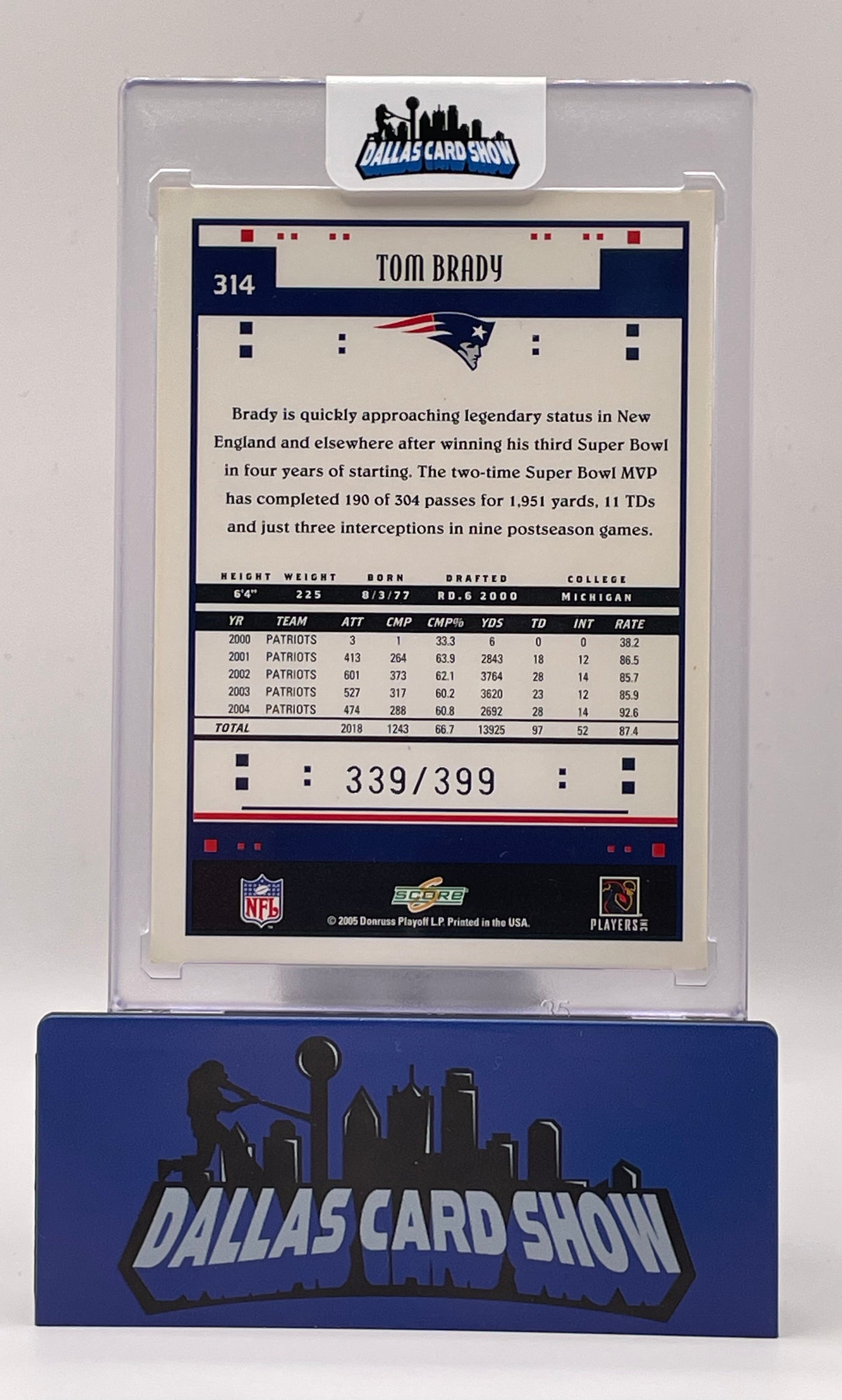 2005 Donruss Score #314 Tom Brady Adrenaline /399