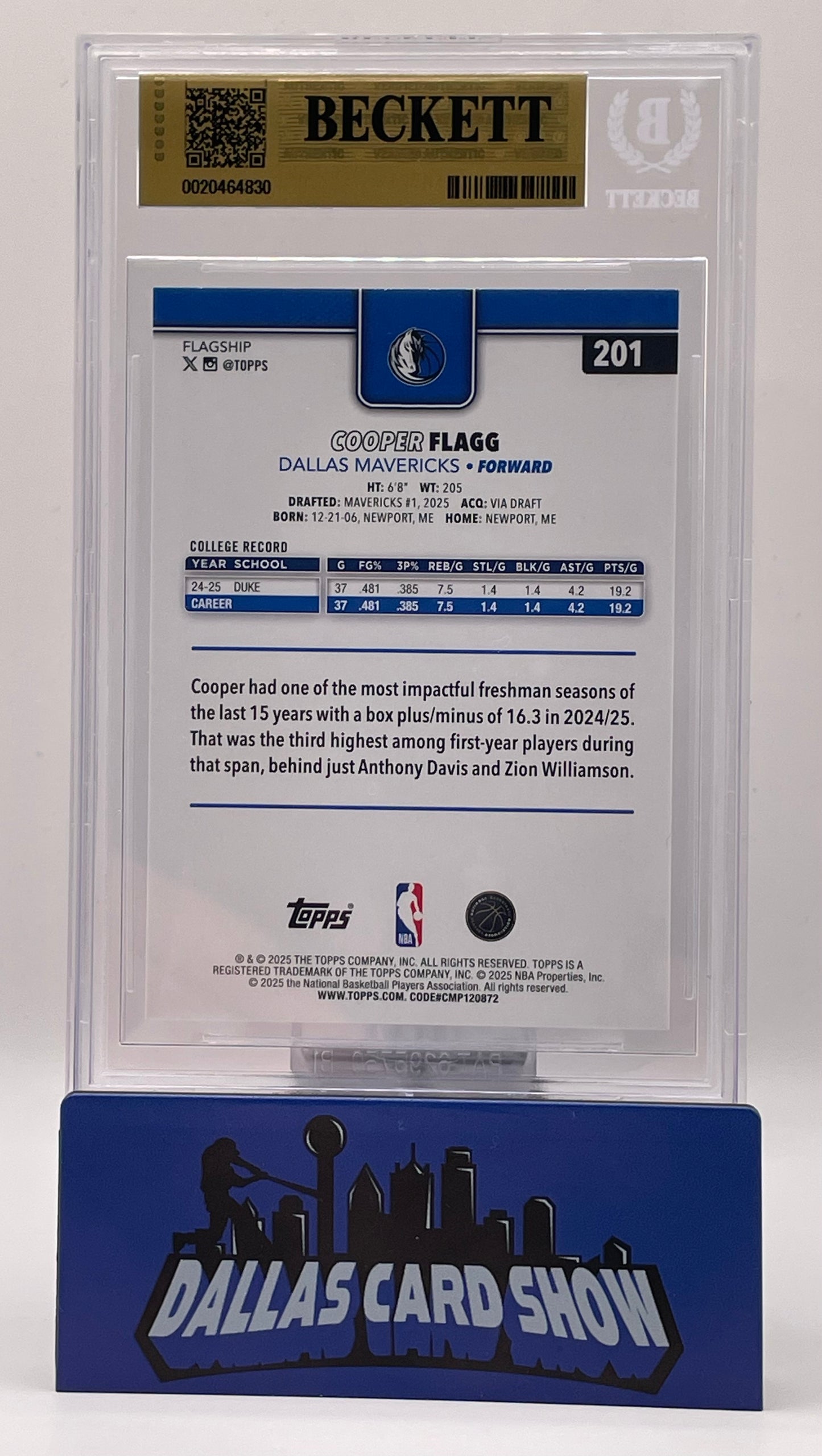 2025-26 Topps #201 Cooper Flagg Rookie RC BGS 9.5