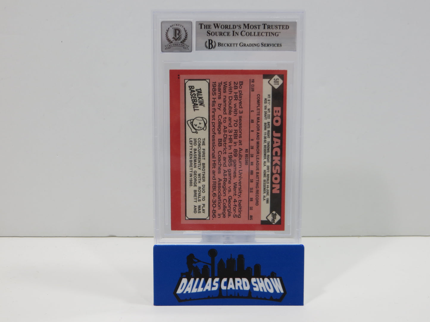 BO JACKSON SIGNED 1986 TOPPS TRADED #50T KC ROYALS BGS BAS SLAB AUTO 10