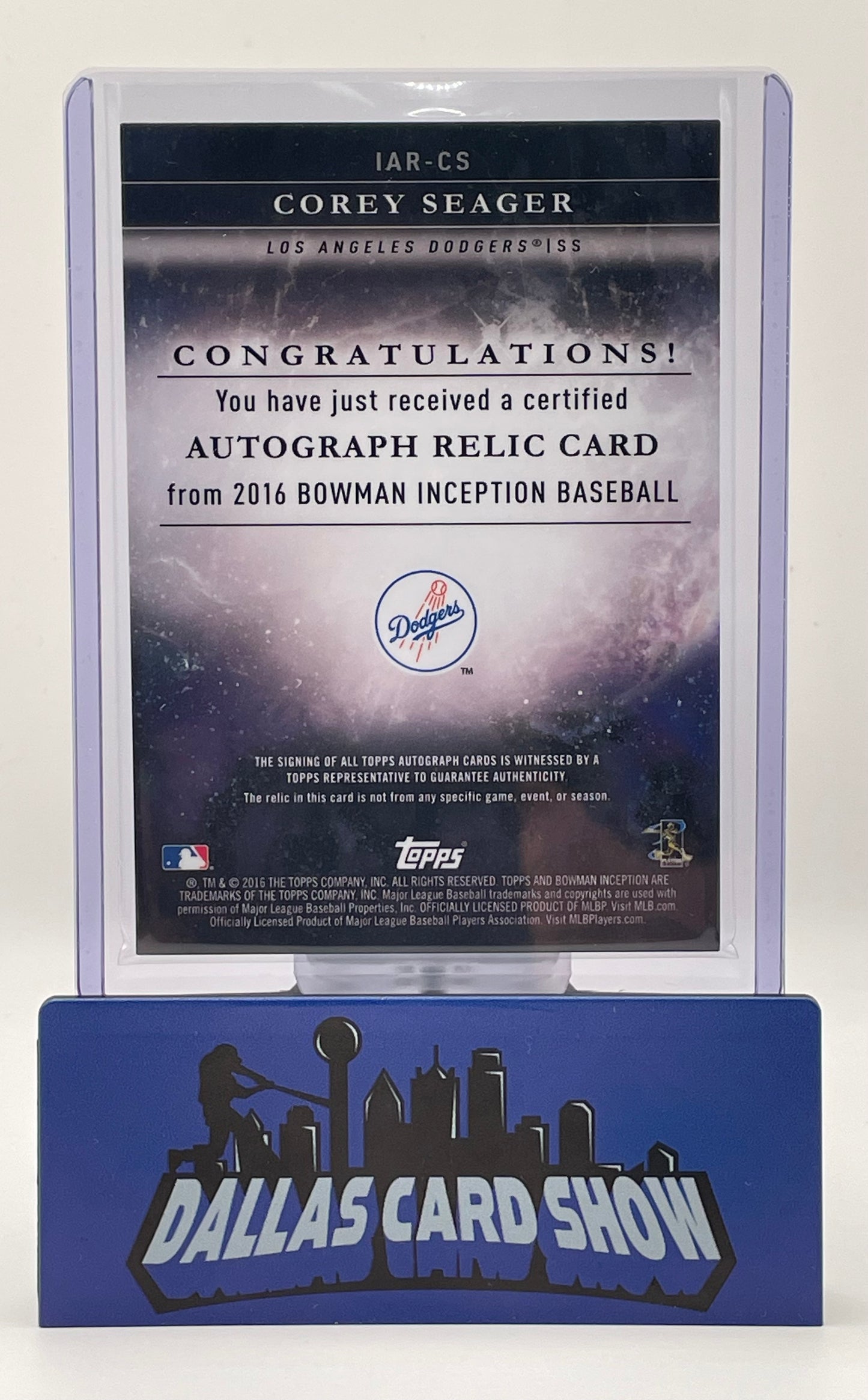 2016 Bowman Inception #IAR-CS Corey Seager Autograph Relic Card