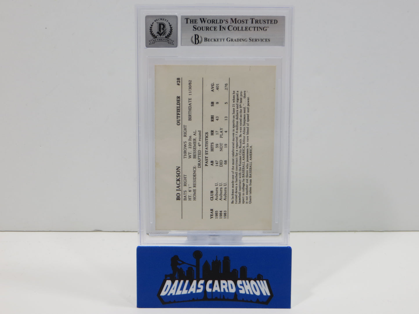 BO JACKSON SIGNED 1986 Memphis Chicks Silver #10 BGS BAS AUTO 10 ROYALS RAIDERS