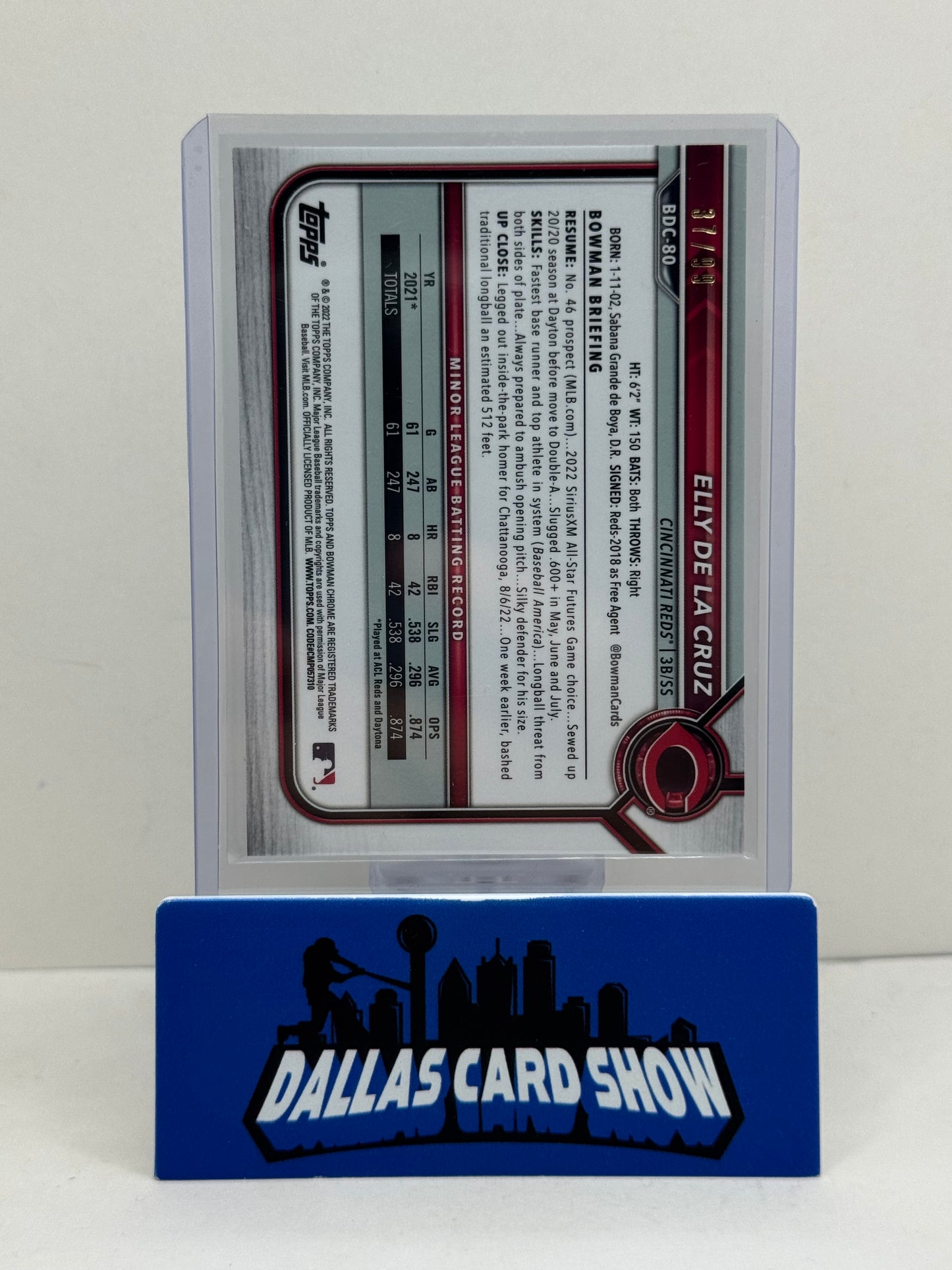 2022 Bowman Chrome #BDC-80 Elly De La Cruz Green Mini Diamond /99 Reds