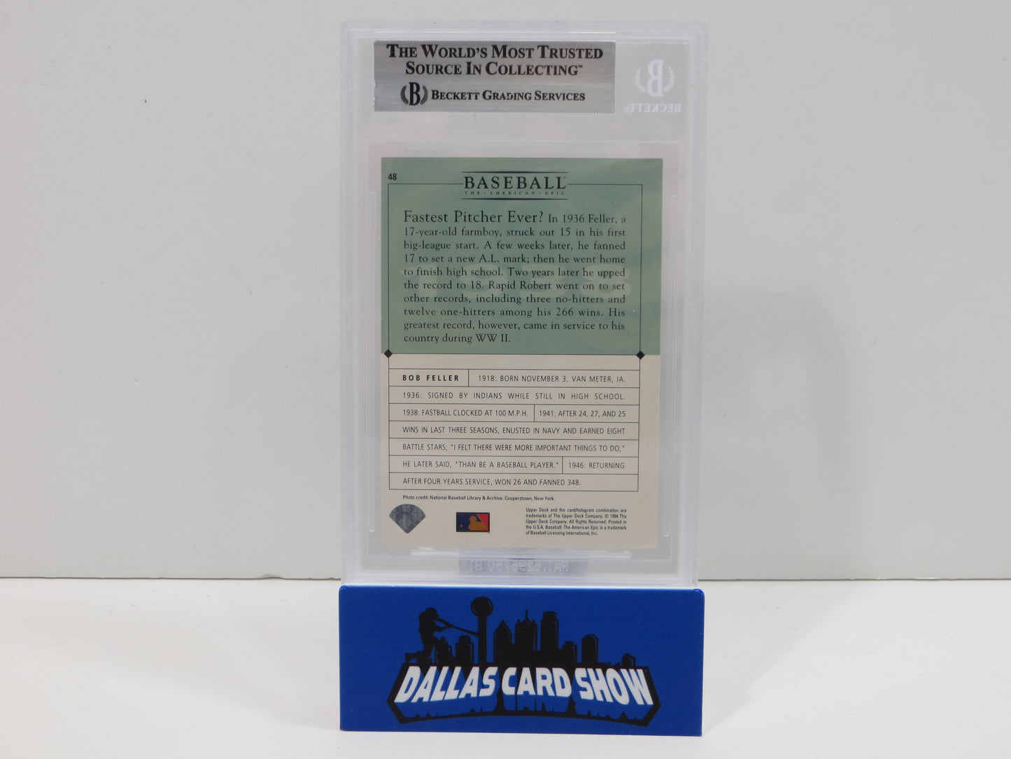 BOB FELLER SIGNED 1994 Upper Deck The American Epic #43 BGS BAS SLAB Indians