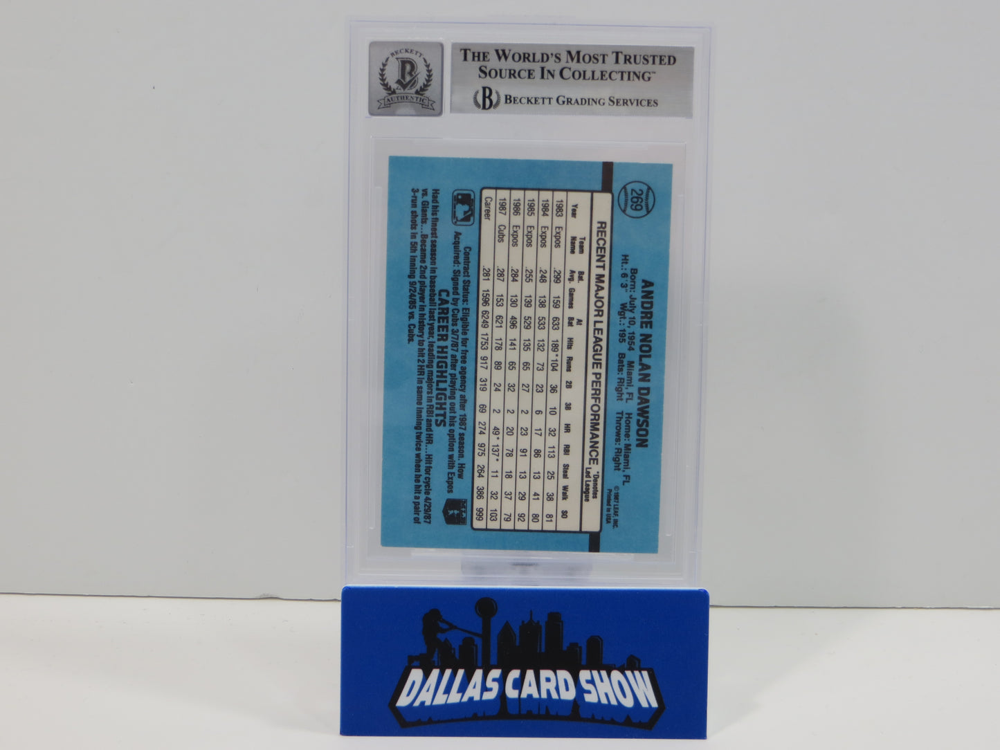 ANDRE DAWSON SIGNED 1988 Donruss Baseball #269 BGS BAS SLAB AUTO 10 Cubs Marlins