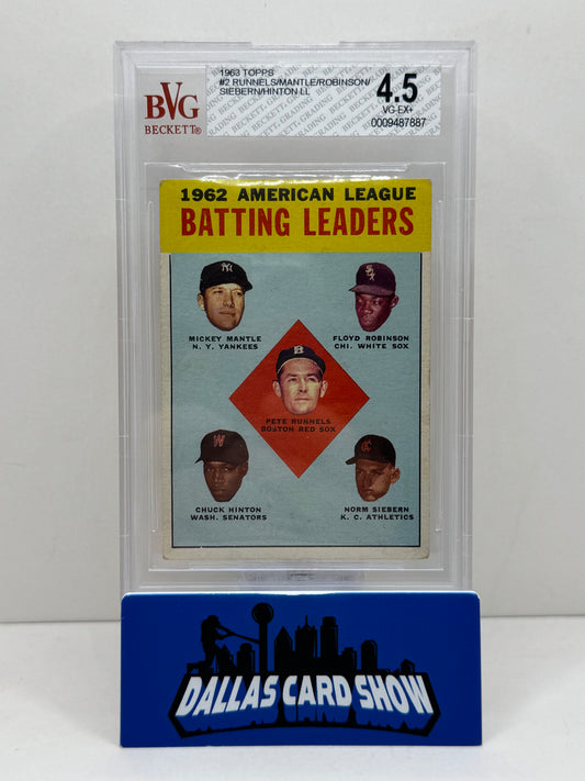 1963 Topps #2 A.L Batting Leaders Mickey Mantle BVG 4.5