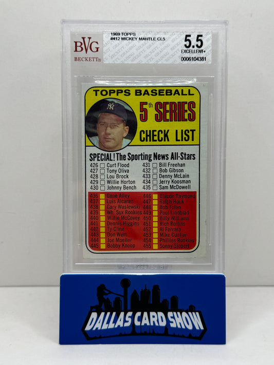 1969 Topps #412 Mickey Mantle 5th Series Check List BVG 5.5