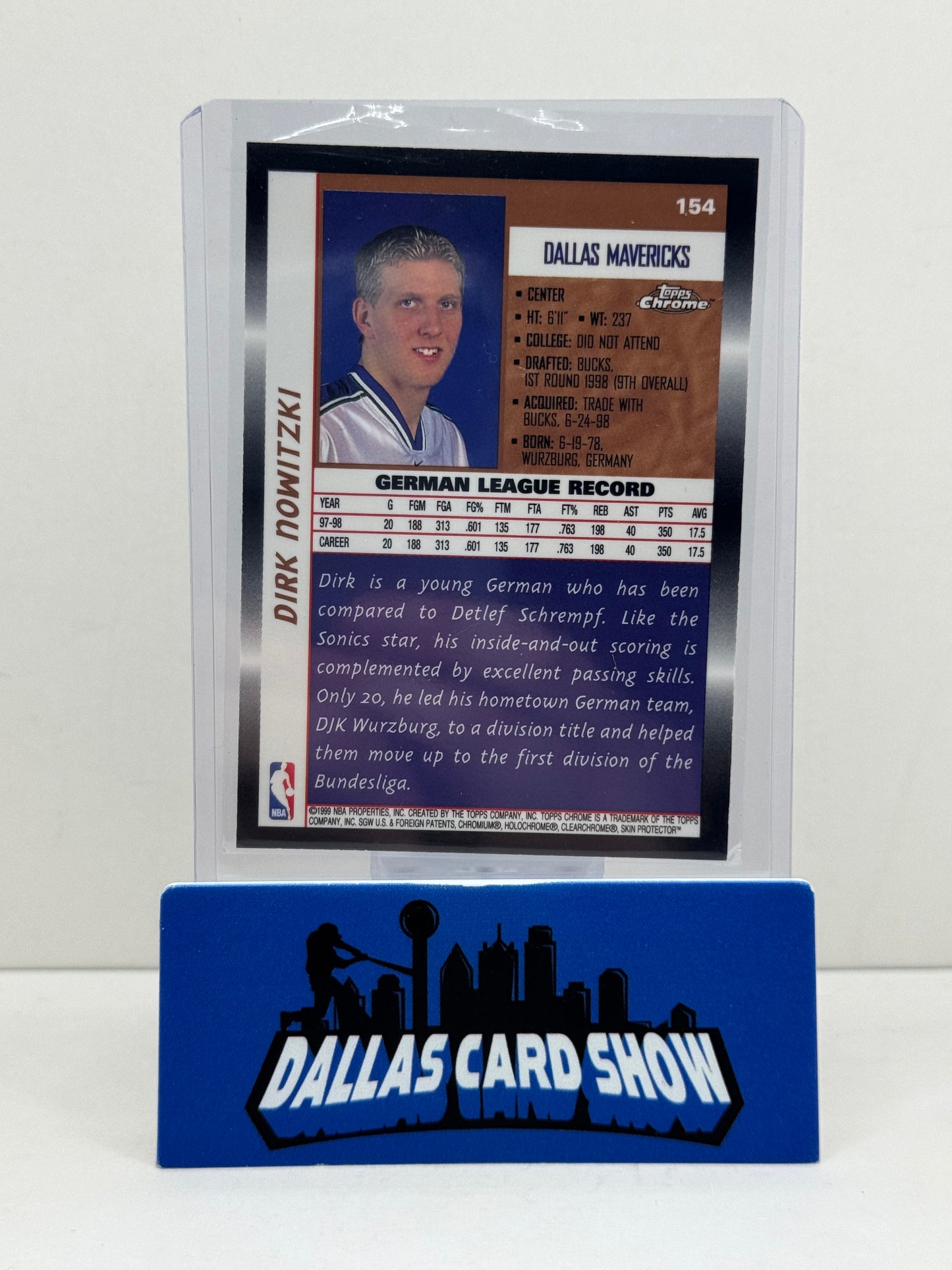 1999 Topps Chrome Basketball #154 Dirk Nowitzki Rookie Card Mavericks