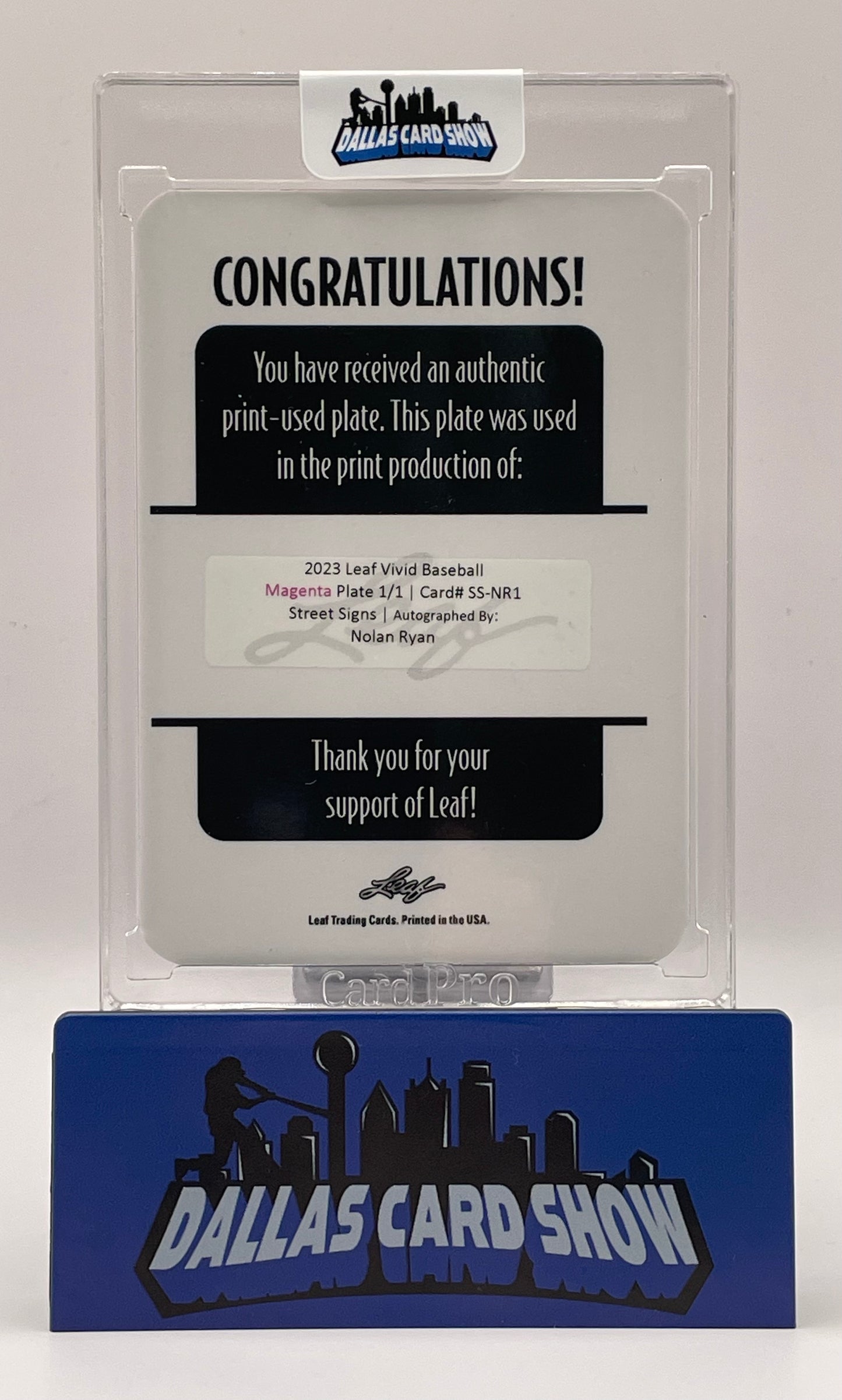 2023 Leaf Vivid #SS-NR1 Nolan Ryan Street Signs Magenta Printing Plate Auto 1/1