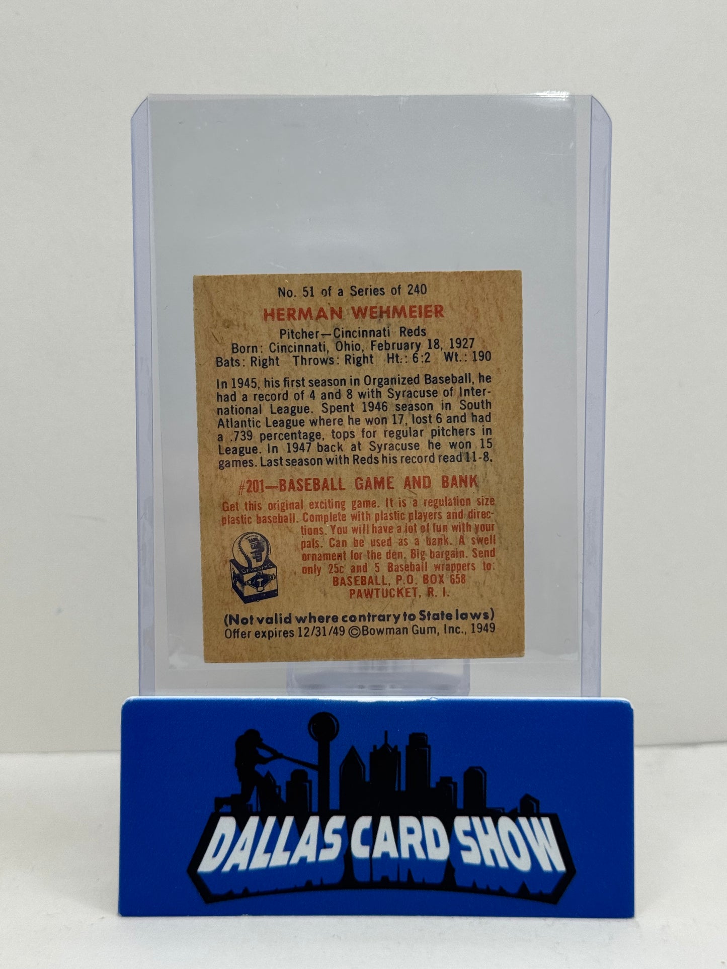 1949 Bowman Herman Wehmeier #51