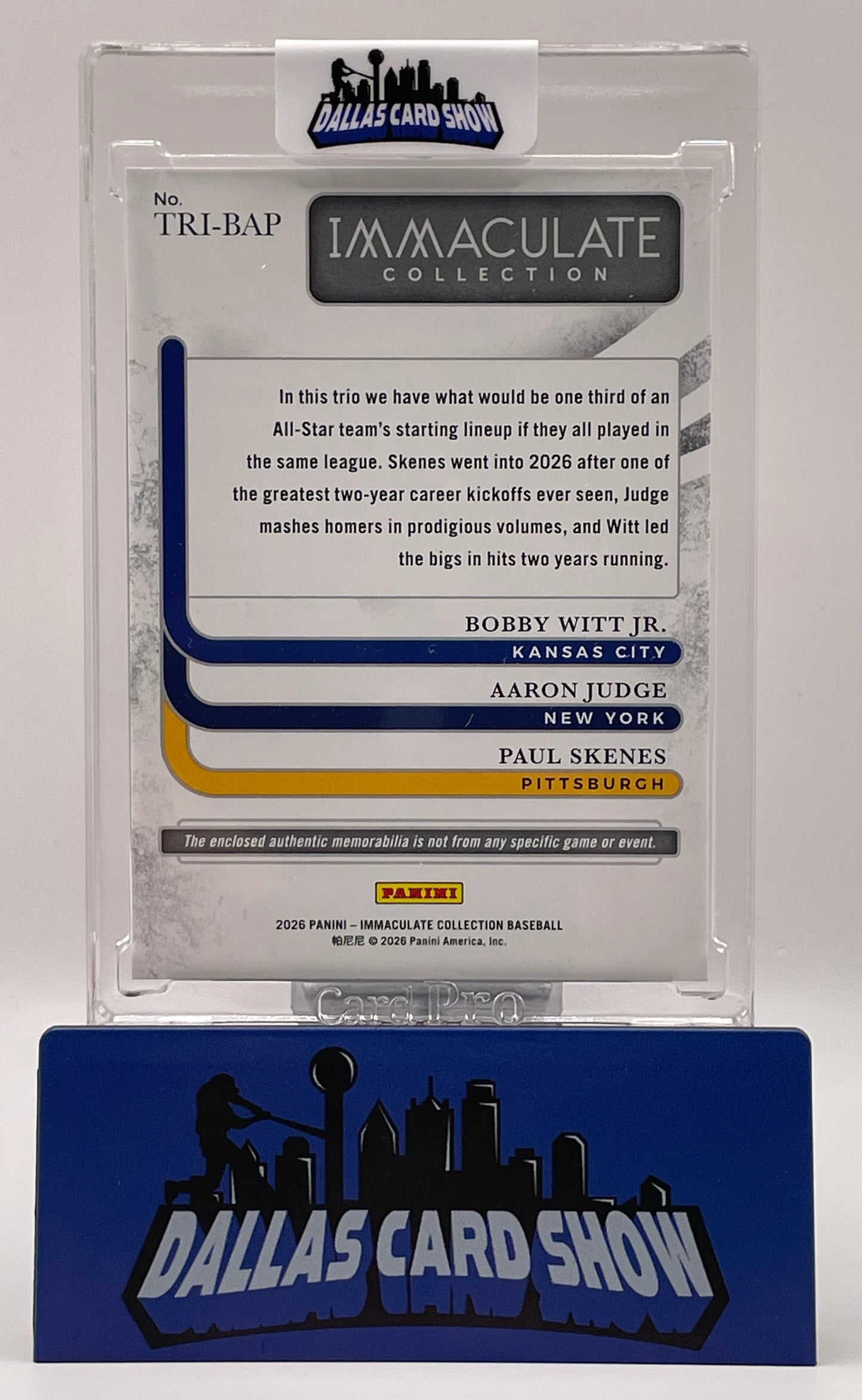2026 Panini Immaculate #TRI-BAP Bobby Witt Jr,Aaron Judge,Paul Skenes Triple Relic /99