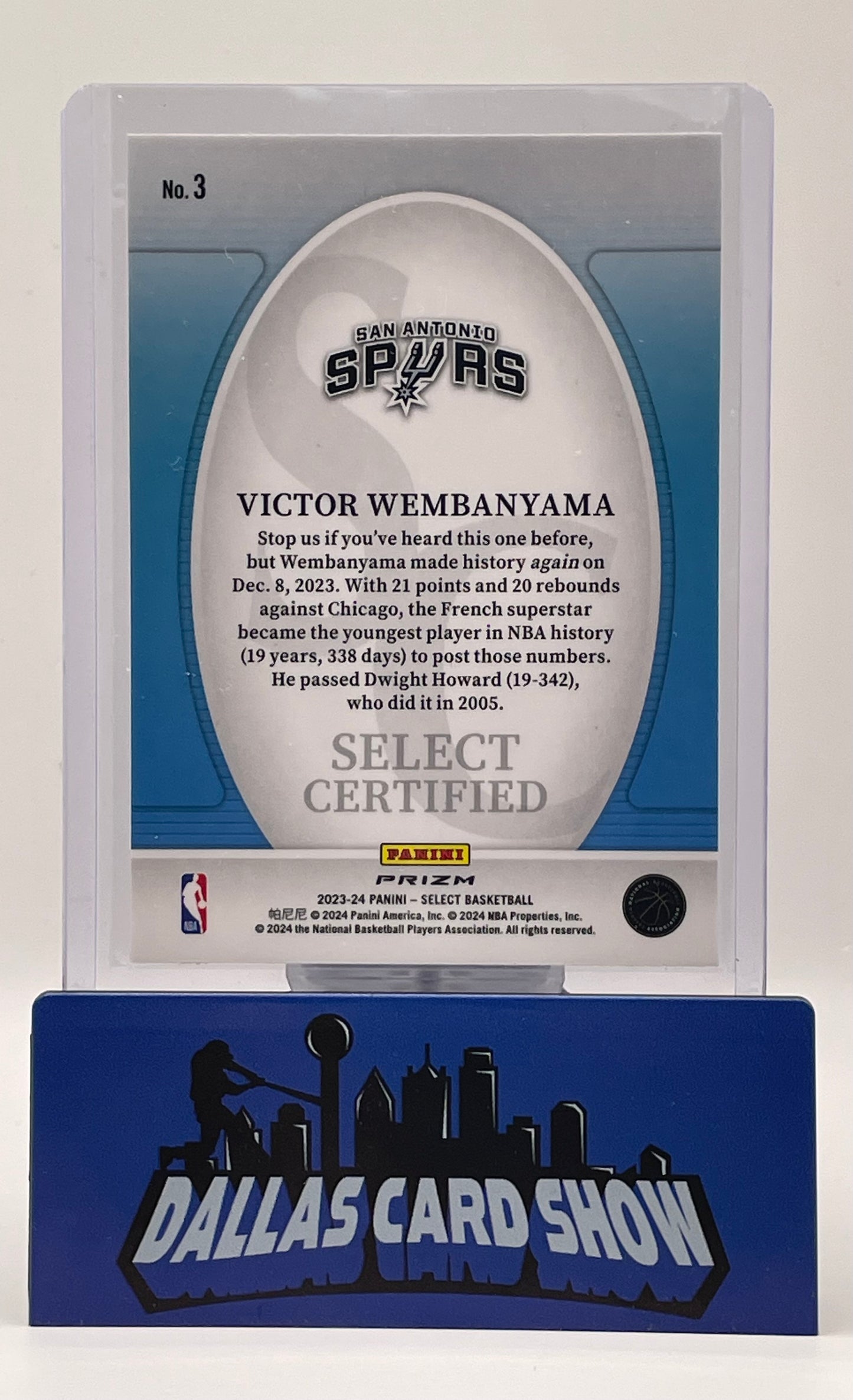 2023-24 Panini Select #3 Victor Wembanyama Prizm Select Certified Rookie RC